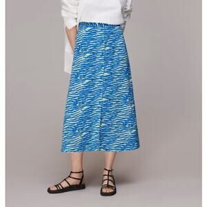 Whistles Seafoam Button Front Long Skirt High Rise A-Line Blue Womens Size 8 NWT